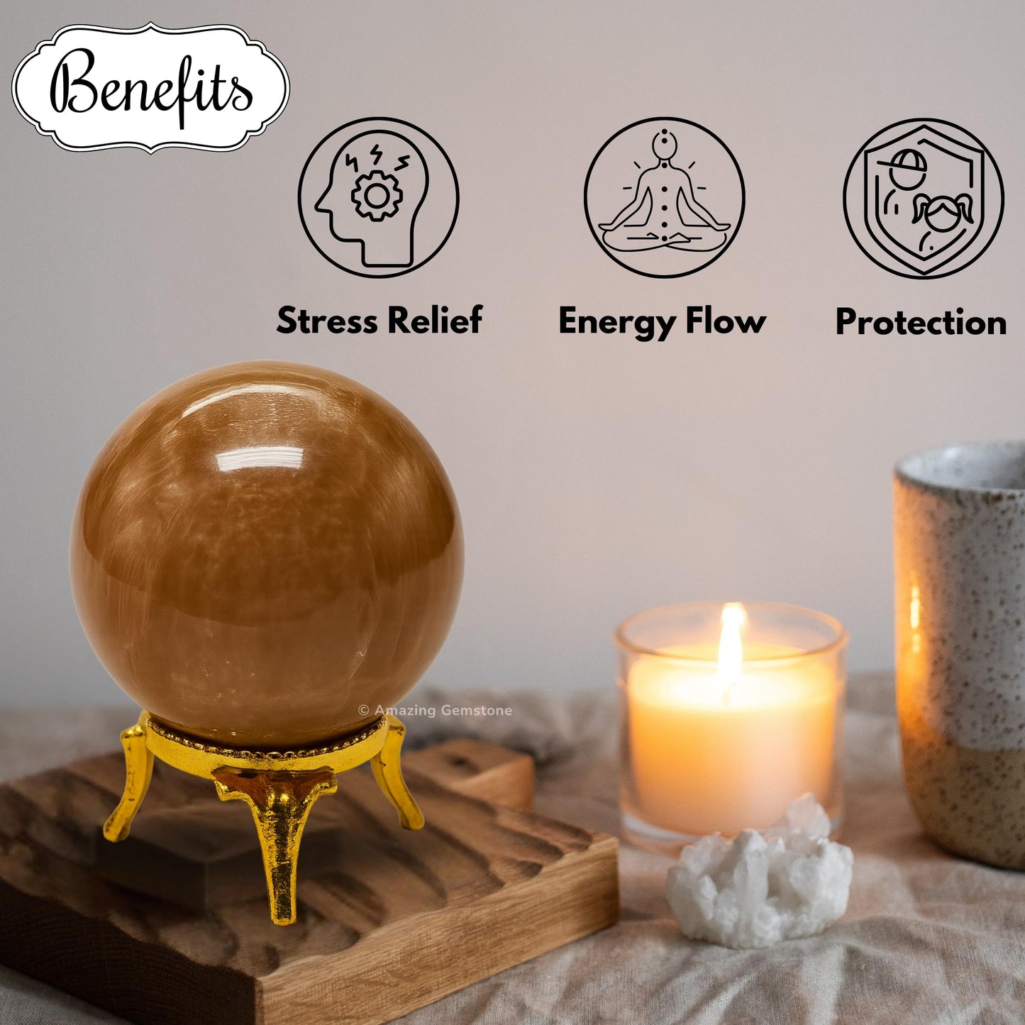 Amazing Gemstone Peach Moonstone Crystal Ball with Stand - 2 Inches Crystal Sphere Meditation Balls for Witchcraft and Decorative Balls