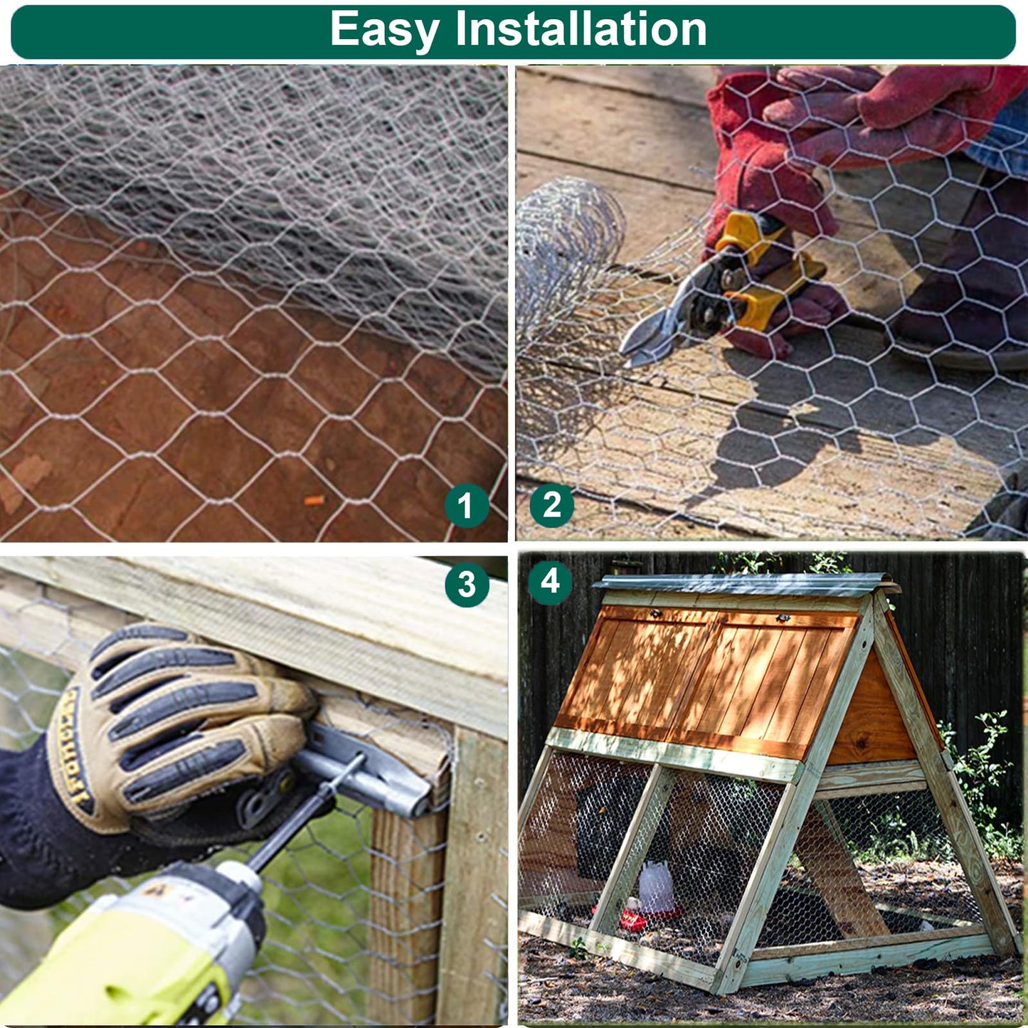KIMZHE Chicken Wire Fencing, 16 Inx 23Ft(40cm x 7m) Chicken Wire Mesh Roll, 1 in Mesh Poultry Wire Netting, Anti-Rust Hexagonal Galvanized for Chicken Coop Crafts Garden Fence with 50 Zip Ties