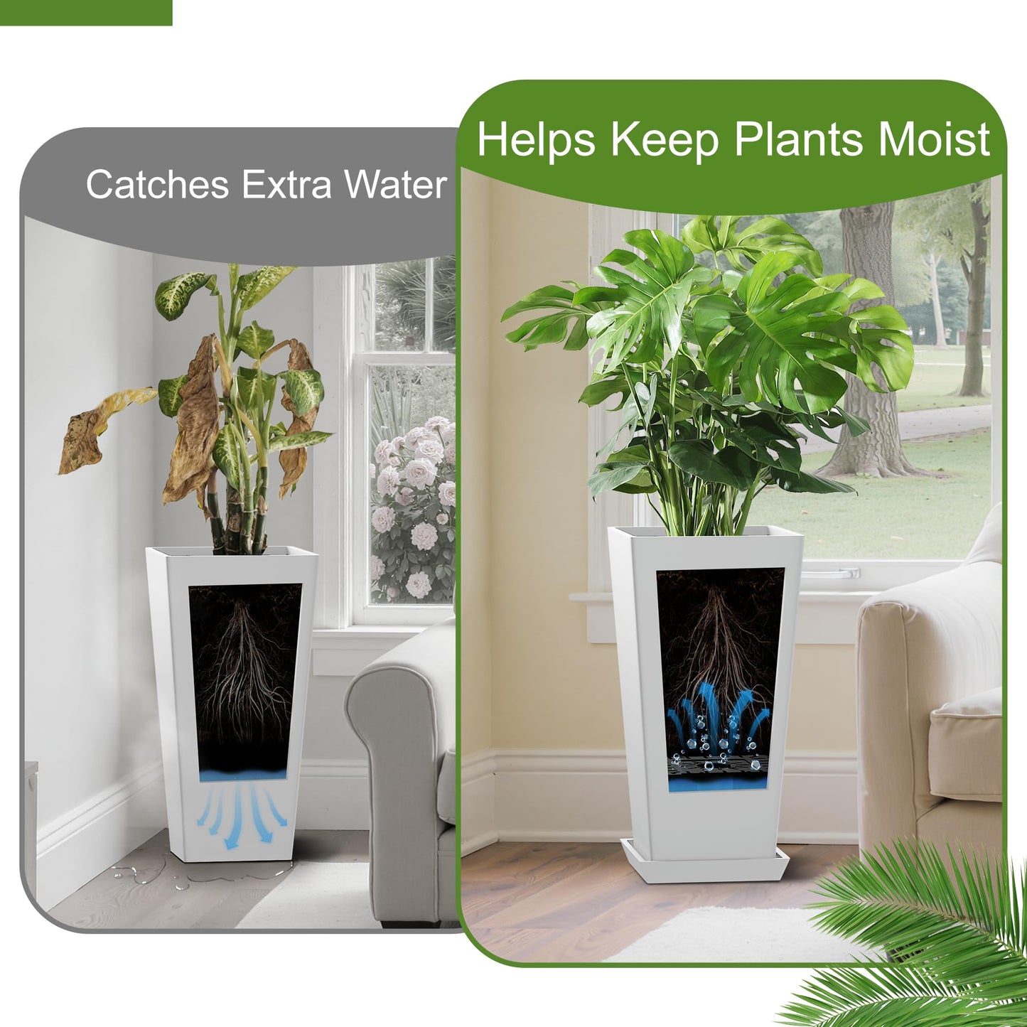 YESUNEED 24" Tall Planters for Outdoor Plants, Set of 2 Large Outdoor Planters for Front Porch Decor with Drainage Hole, Tall Planter(White)