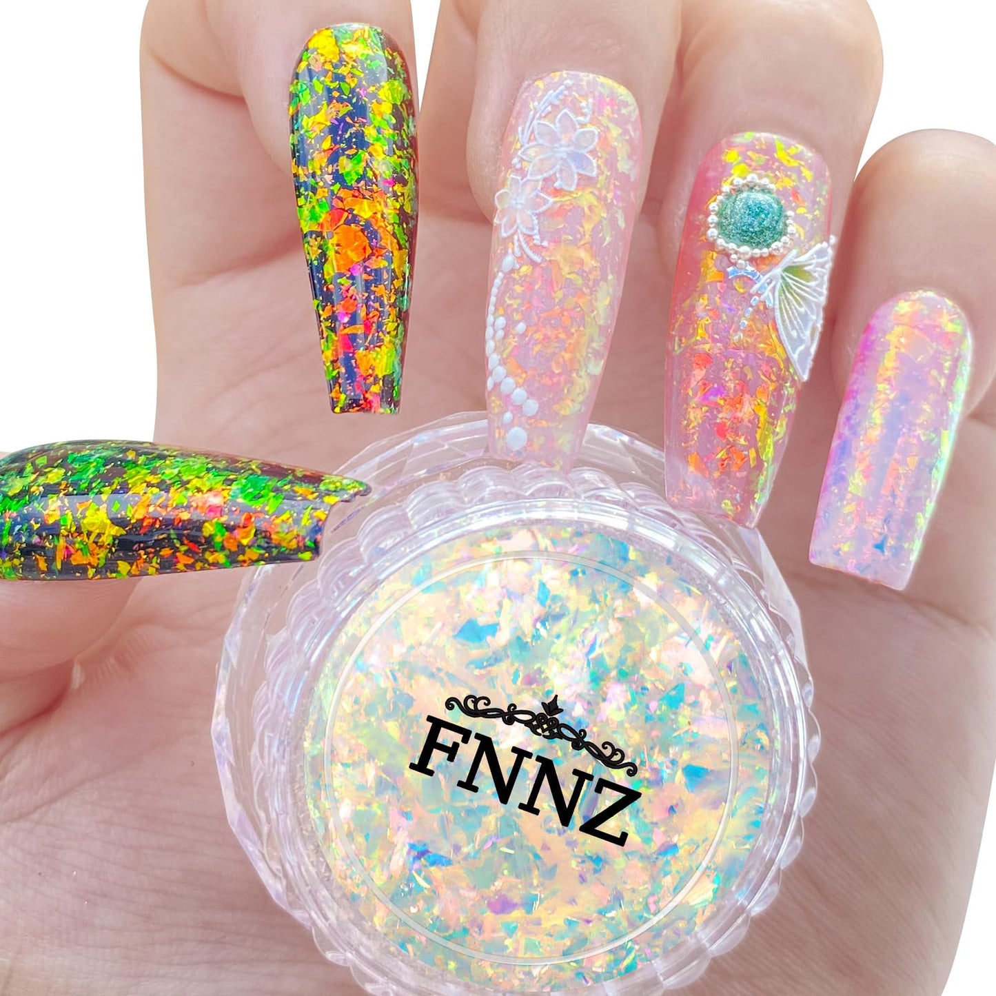 FNNZ Unicorn Chameleon Flake, Aurora Unichrome Mermaid Iridescent Nail Foil Confetti Opal Nail Art Glitter Sequins Decoration for Home DIY Nail Salon Manicure - Twilight Grove