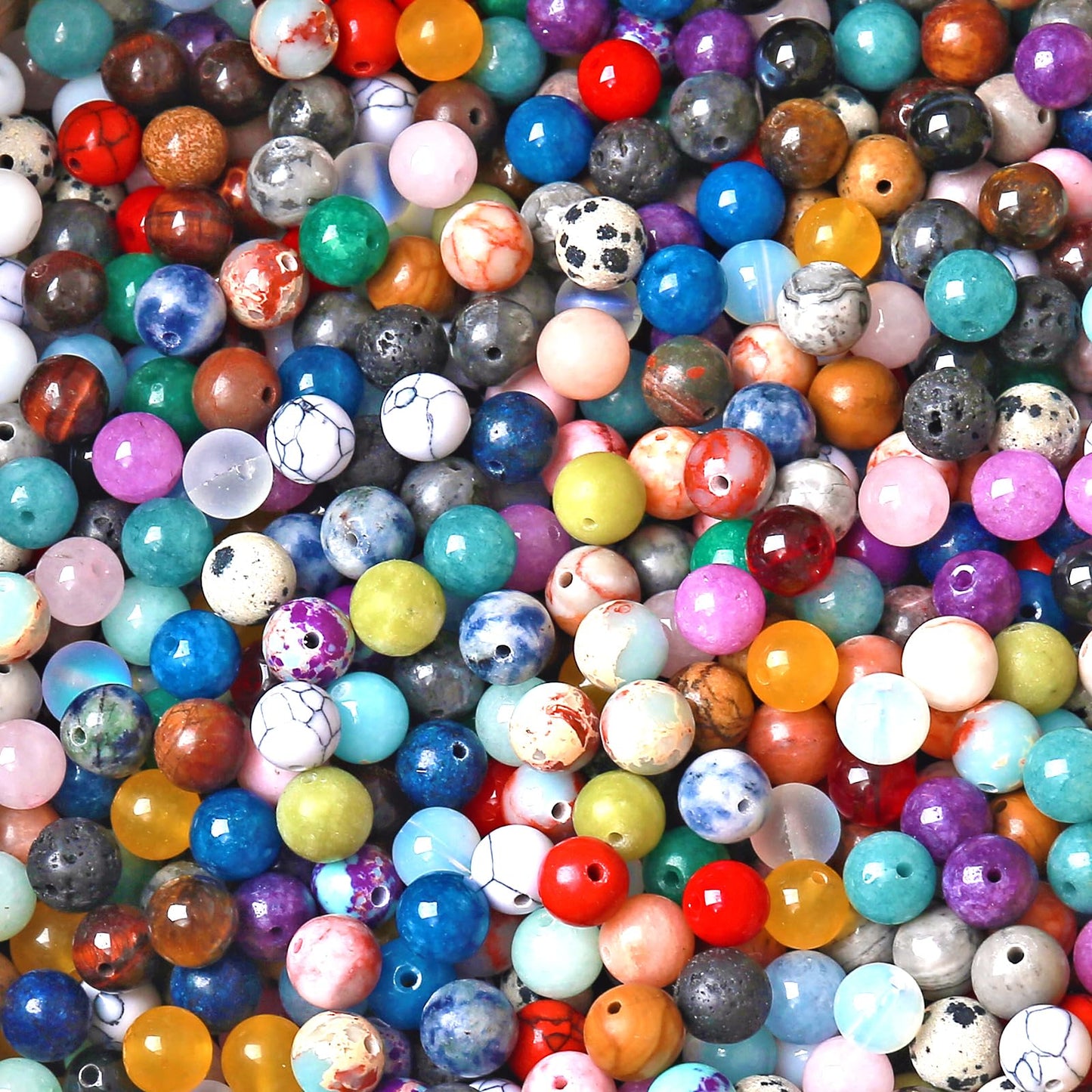 100PCS 10mm Natural Multicolor Stone Beads Round Loose Spacers Beads for DIY Bracelet Necklace Earrings Jewelry Making