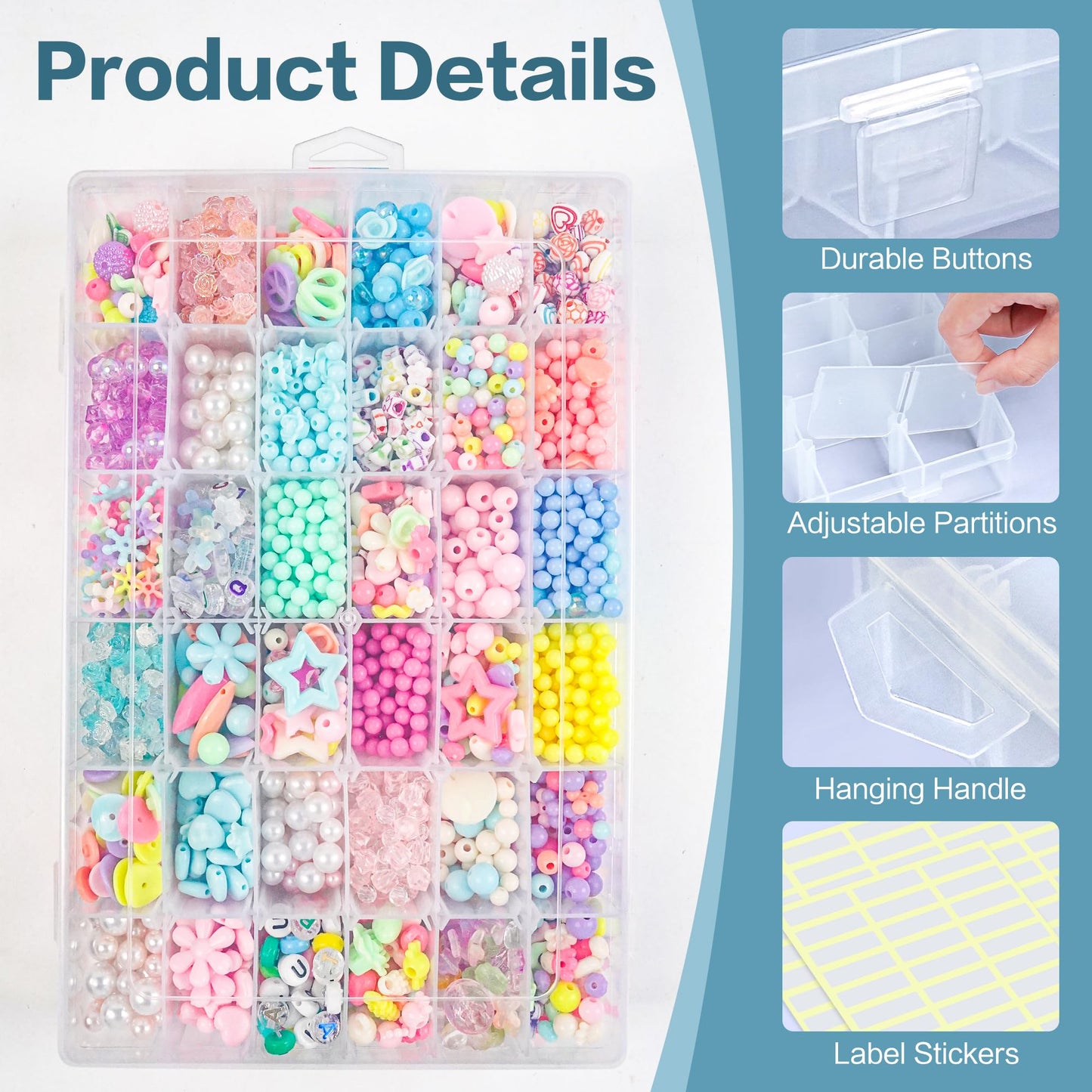 DILIBRA 5 Pack 36 Grids Large Plastic Organizer Box with Adjustable Dividers, Clear Craft Organizers Bead Organizers with Label Stickers, Compartment Container for Beads Crafts Jewelry Fishing Tackles