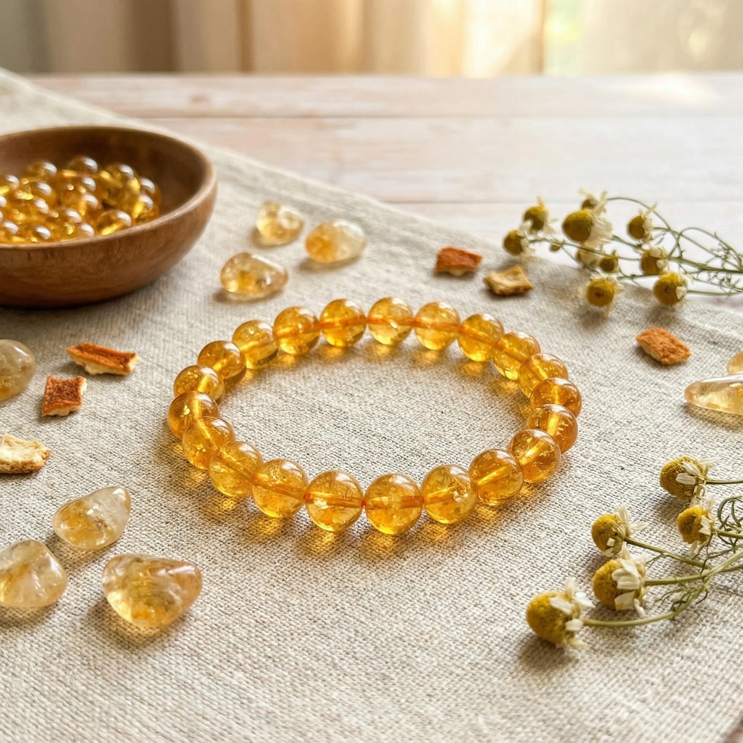 Yochus 60pcs Yellow Citrine Beads，6mm Healing Power Natural Stone Round Loose Beads for Jewelry Making Earring Necklace DIY Crafts