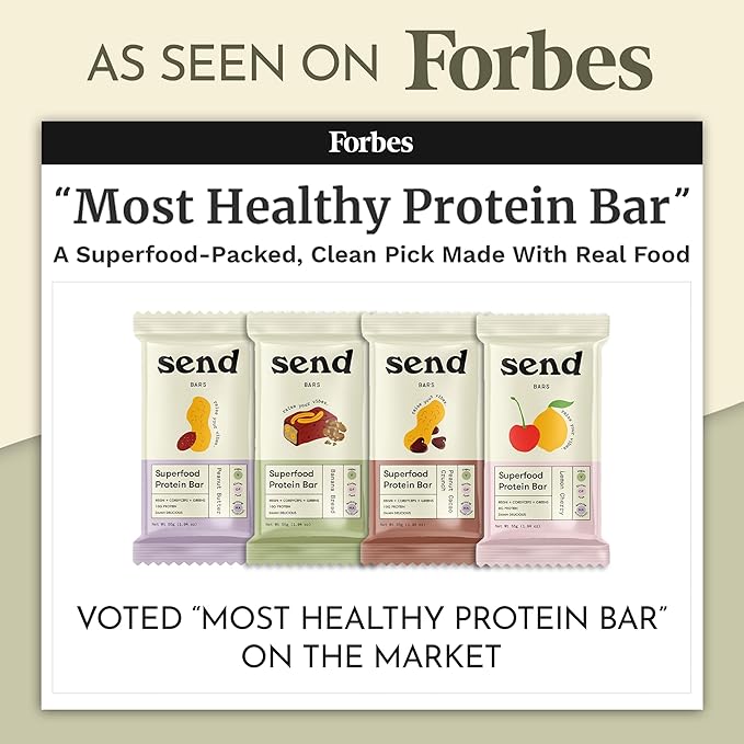 Send Bars Plant-Based Vegan Healthy Protein Bars, With Greens (Peanut Cacao Crunch, 8 Bars) – Only Real Ingredients, Zero Added Sugar, Gluten-Free, Dairy-Free