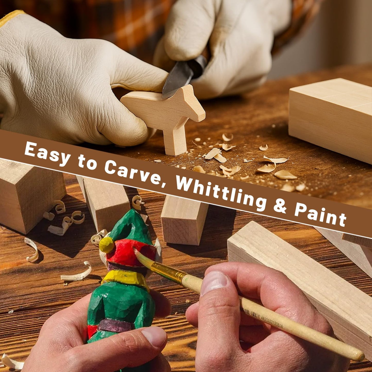 Yalumo 27 Pcs Basswood Carving Blocks, Whittling Wood Carving Kit with 3 Different Sizes and Pattern Sticker, Soft Unfinished Wooden Blocks for Crafts Beginners Adults