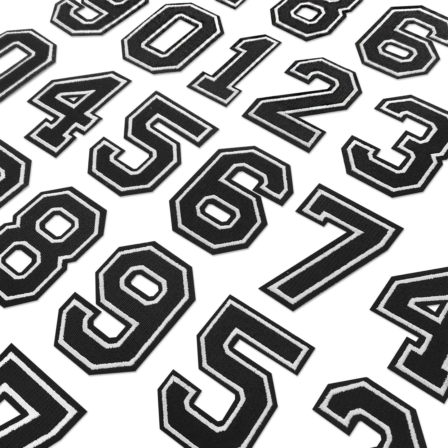 AXEN 20pcs Iron on Number Patches, Fully Embroidered Varsity Numbers Patches for Clothing Hoodies Jacket Backpacks Hat, Black 3.1"