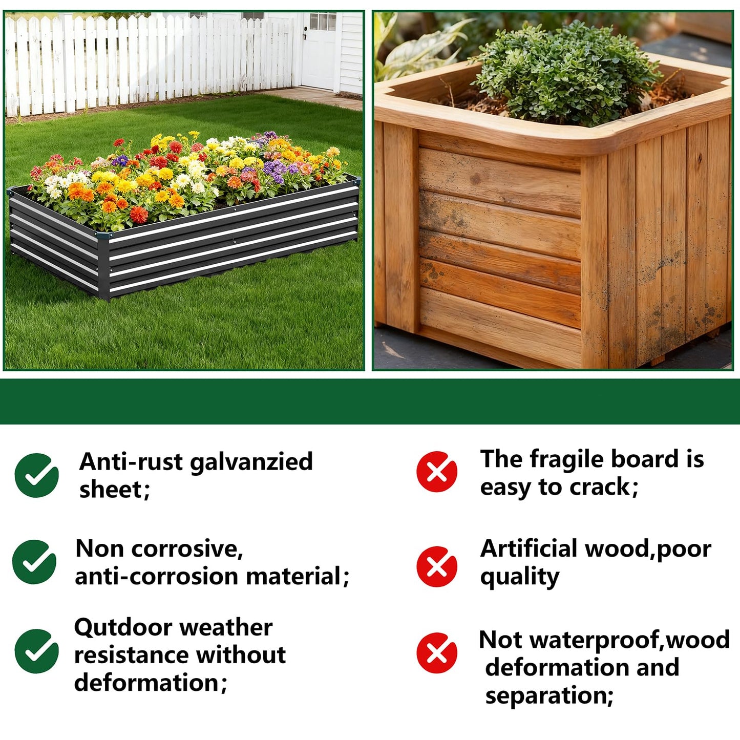 Vengarus 8x2x1FT (2 Pack) Galvanized Raised Garden Bed Kit, Outdoor Metal Planter Box for Vegetables, Rectangular Steel Container, Easy Assembly (Black)