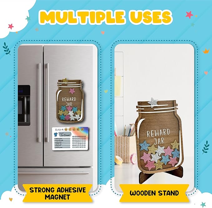 Trader Z's Kids- Premium Wooden Star Reward Jar, Chore Chart, Toddler and Kids Potty Training, Classroom and Teacher Gifts, Boys and Girls Behavior Chart, Magnetic Reward Chart for Kids.