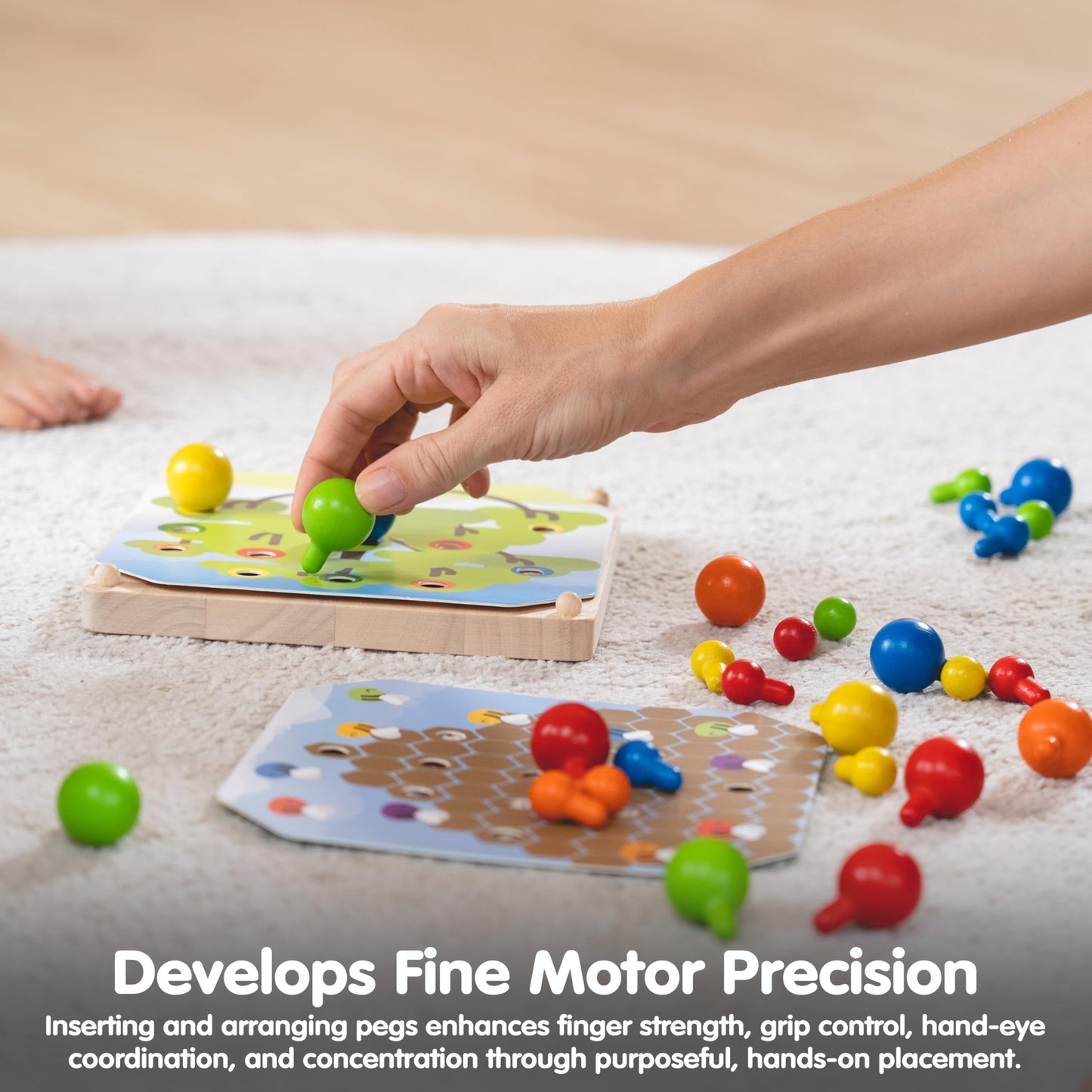 PlanToys® Creative Peg Board Wooden Toy for Kids Ages 3+ | Montessori Educational Game for Imagination, Fine Motor Skills & Coordination | Eco-Friendly Learning Set