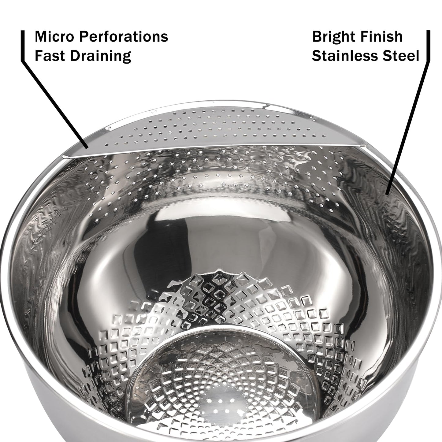 Rice Washing Bowl with Strainer Quinoa Washer Bowl, Stainless Steel Side Drainers Colander for Cleaning Fruits, Vegetables, and Beans - Versatile Kitchen Tool