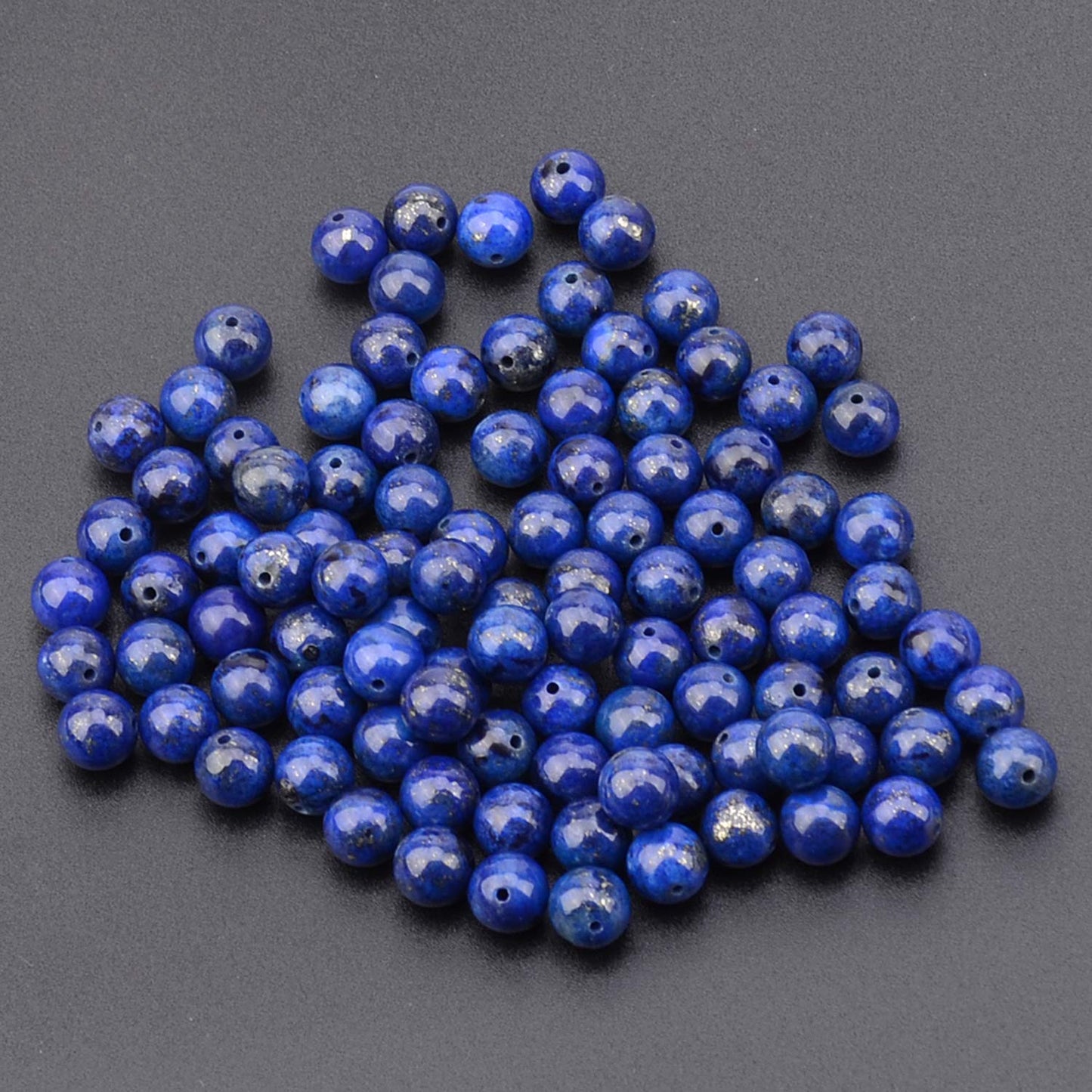 LPBeads 100PCS 8mm Blue Lapis Gemstone Round Loose Beads for Jewelry Making with Crystal Stretch Cord