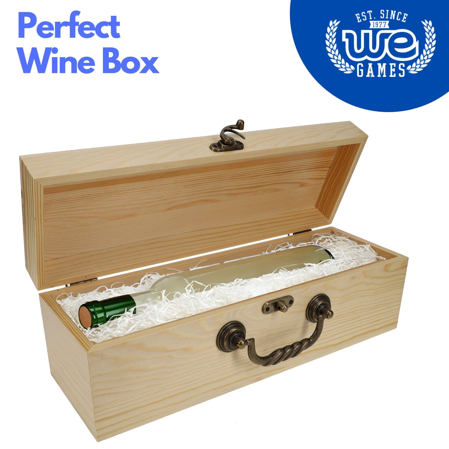 WE Games Large Wooden Box with Hinged Lid, Burnt Wood Finish Natural Stain, Keepsake Memory Box, Decorative Boxes for Living Room, Perfect for Gifts, Adults