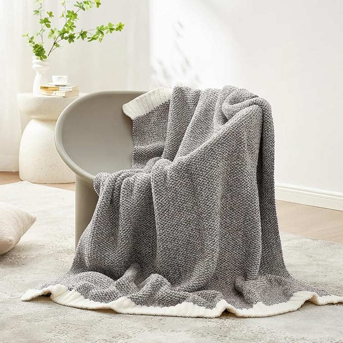 Snuggle Sac Grey Blankets Twin Size for Bed and Sofa, Reversible Super Soft Blankets Warm Cozy Knit Blankets Fuzzy Plush Blanket, Grey, 60x80 inches