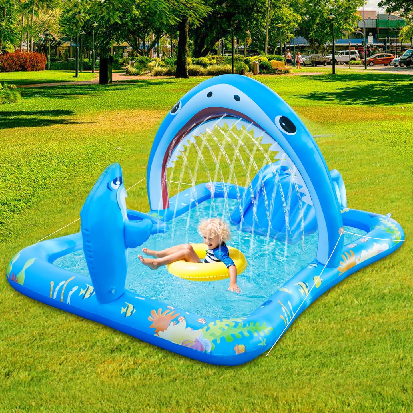Onory Inflatable Kiddie Pool Inflatable Play Center Kids Toddler Pool with Water Slide, Water Sprayers Toddler Pool with Play Ball Hoop Thickened Swimming Pool for Backyard