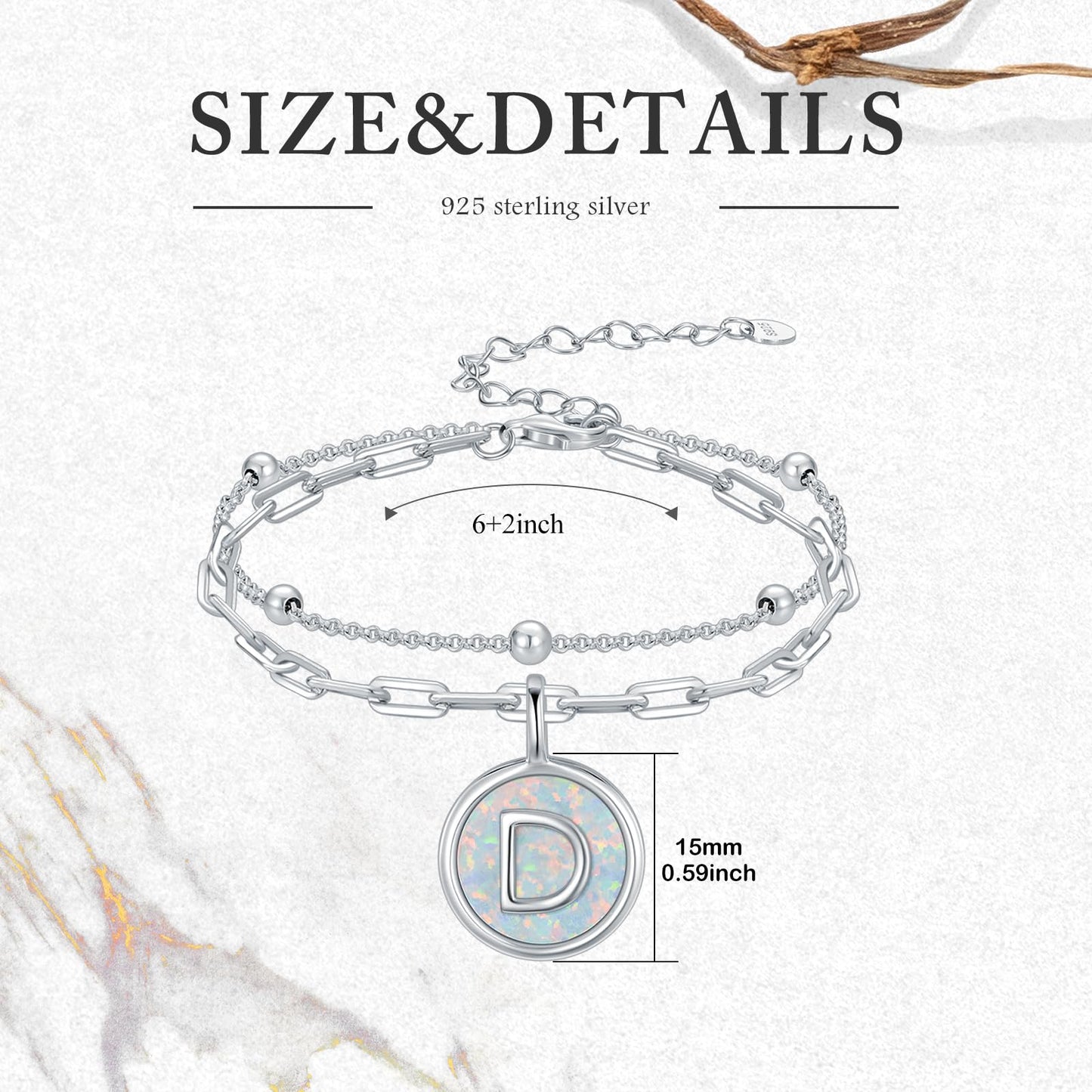 LWQQWL Initial D Bracelet for Women 925 Sterling Silver Layered Initial Bracelet Opal Letter 26 Alphabet Jewelry Christmas Gifts