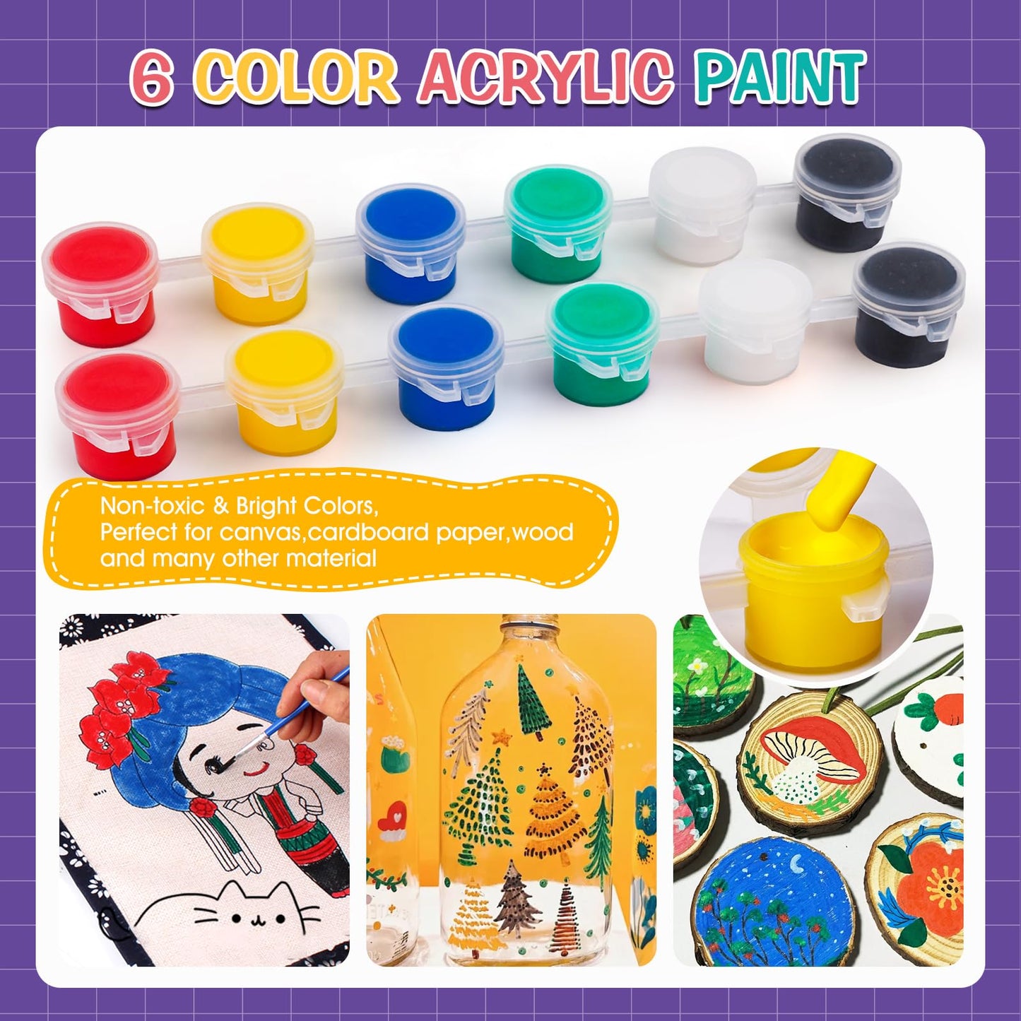 ESRICH 30 Pack Mini Acrylic Paint Kit,Canvas Painting Kit,4in Stretched Canva with 6in Easel,Acrylic Paint Strips,Palettes,Painting Brushes,Canva and Easel Set for Kids Artists Beginner,Gift