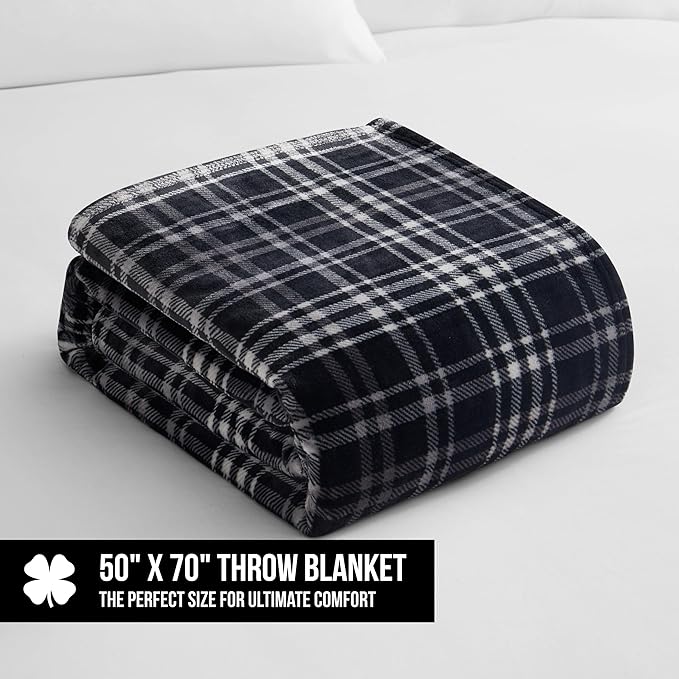 Lucky Brand Camper Plaid Black 50"X70" Cozy Plush Blanket - Premium Microfiber Throw for Luxurious Comfort and Style