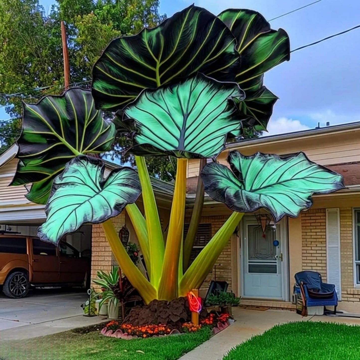 EDRHTJG Giant Tropical Leaf Foliage-Elephant Ear-Alocasia for Year Round Interest-Privacy Oasis-Dark and Bright Tones (6)