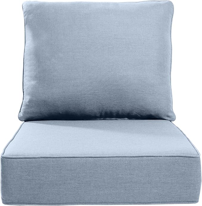 Luxury 22x24/22x25 6-Inch Outdoor Cushions - Water Resistant 1 Set Zippered Patio Chair Cushion for Wicker Dining Rocking Swivel Chairs Loveseat Couch Sectional Sofa - Baby Blue