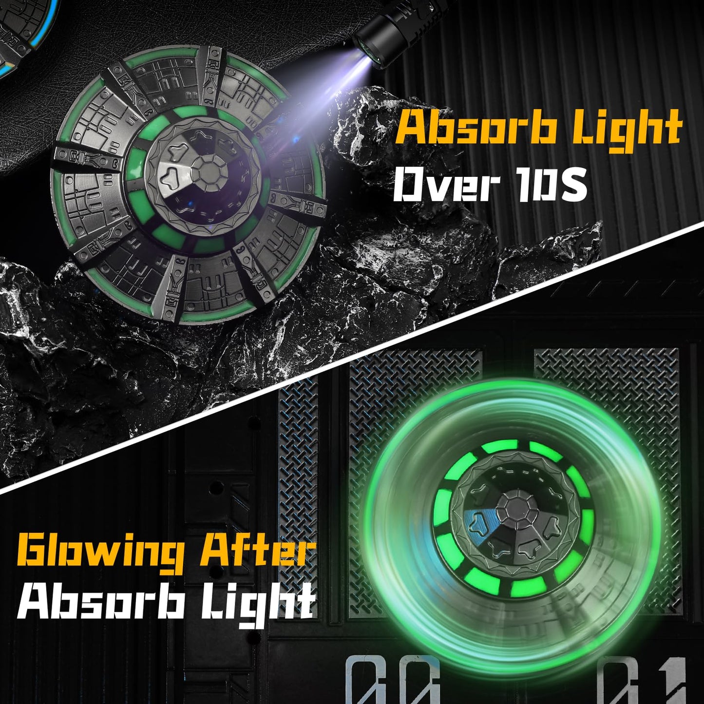 UFO Fidget Spinner for Kids Adults, Metal Luminous Space Desk Toy, Cool EDC Gadgets Anxiety Stress Relief Toys, Holiday Stocking Stuffer, Birthday Party Favor Gifts for Office Spaceship Toy