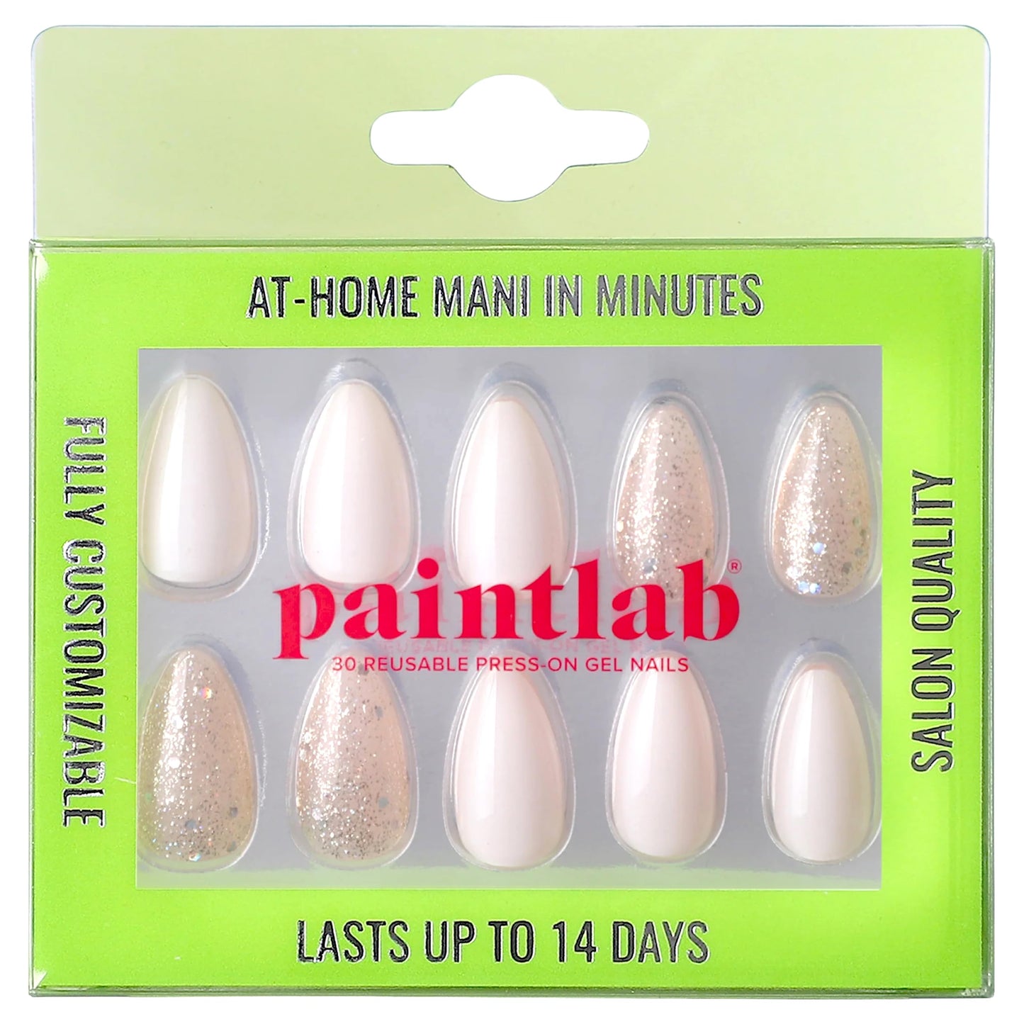 PaintLab Press-On Nails Manicure Kit, Sparkling Dreams, 30-Piece Set, Long-Lasting Fake Nails with Glue, File, Prep Pad & Cuticle Stick