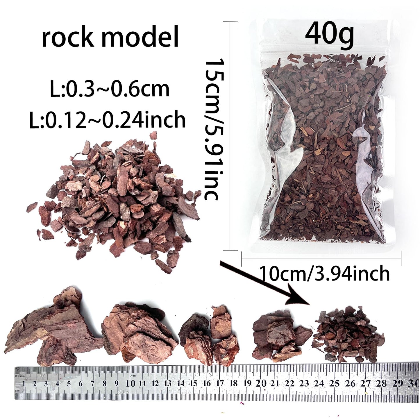ZZZ SAN ZHI Miniature Bark Rock Model, Brown Tree Bark Texture, 5 Sizes, 200g Total (40g x 5 Packs) for Train Layouts, Railway & Car Diorama Scene Models