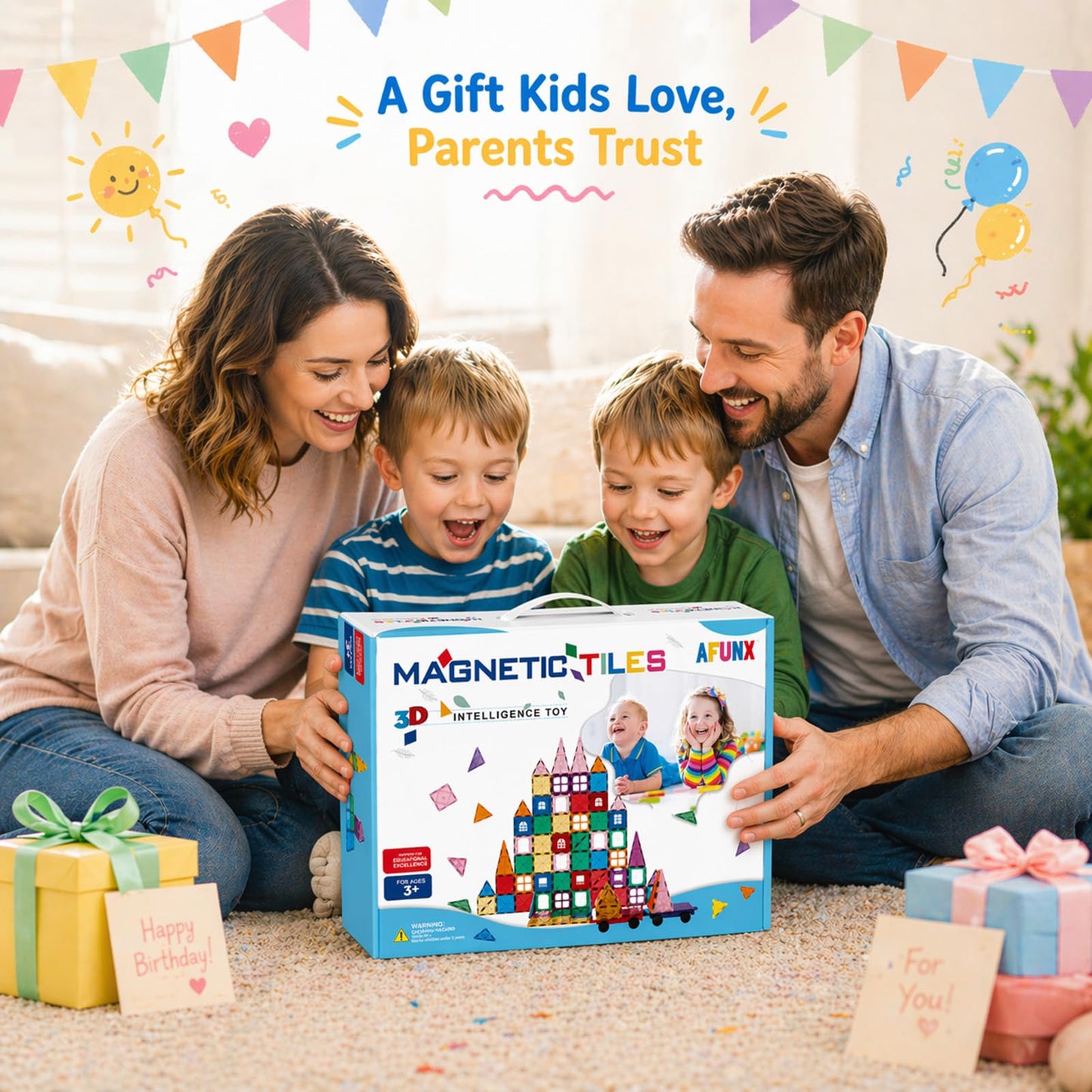 AFUNX Magnetic Tiles,102PCS Magnetic Building Blocks 3D Clear Construction Playboards, Inspiration, Creativity Beyond Imagination, Educational Magnet Toy Set for Kids with 2 Cars