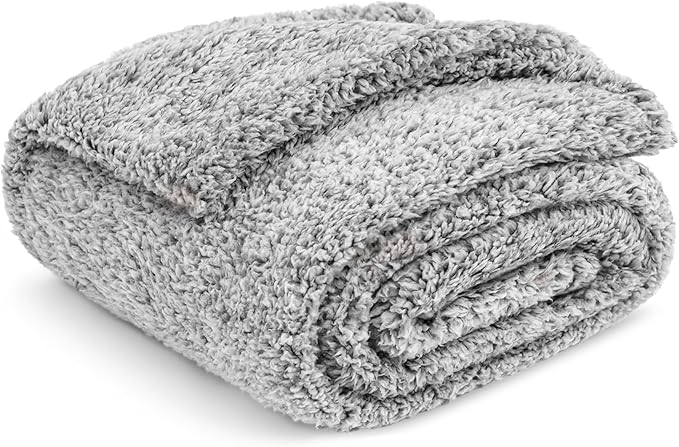 PAVILIA Sherpa Throw Blanket for Couch Sofa, Heather Grey Fluffy Warm Plush Blanket for Twin Bed, Cozy Super Soft Lightweight Throw, Fuzzy Decorative Blanket, All Season Home, 60x80