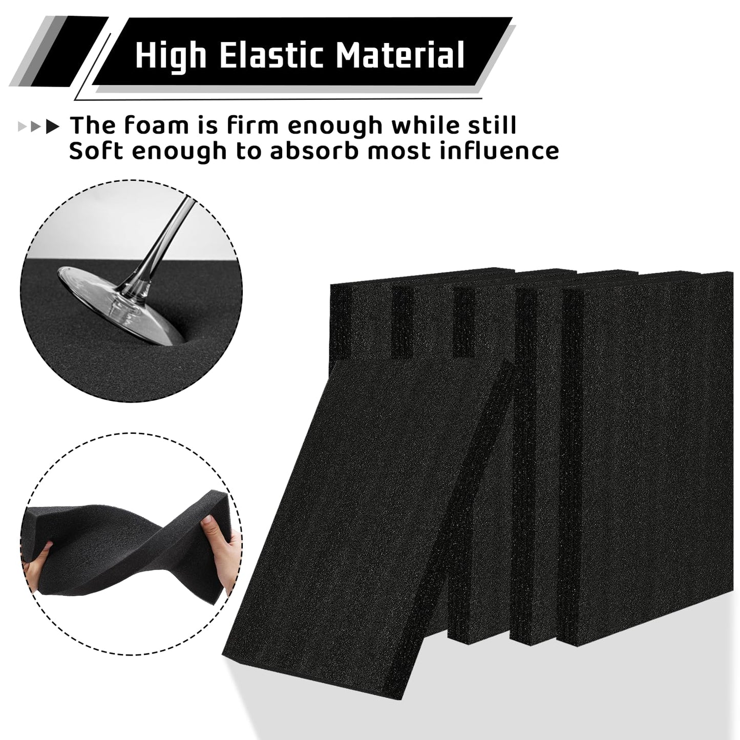 6 Pcs 16'' x 12'' x 1.5'' Polyurethane Foam - Foam Inserts for Cases Packing Foam Black Craft Foam Sheets for Packing Camera Toolbox Storage