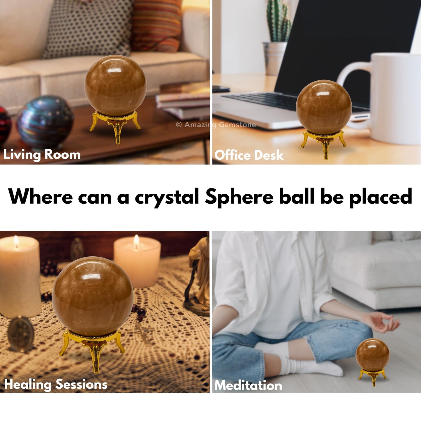 Amazing Gemstone Peach Moonstone Crystal Ball with Stand - 2 Inches Crystal Sphere Meditation Balls for Witchcraft and Decorative Balls