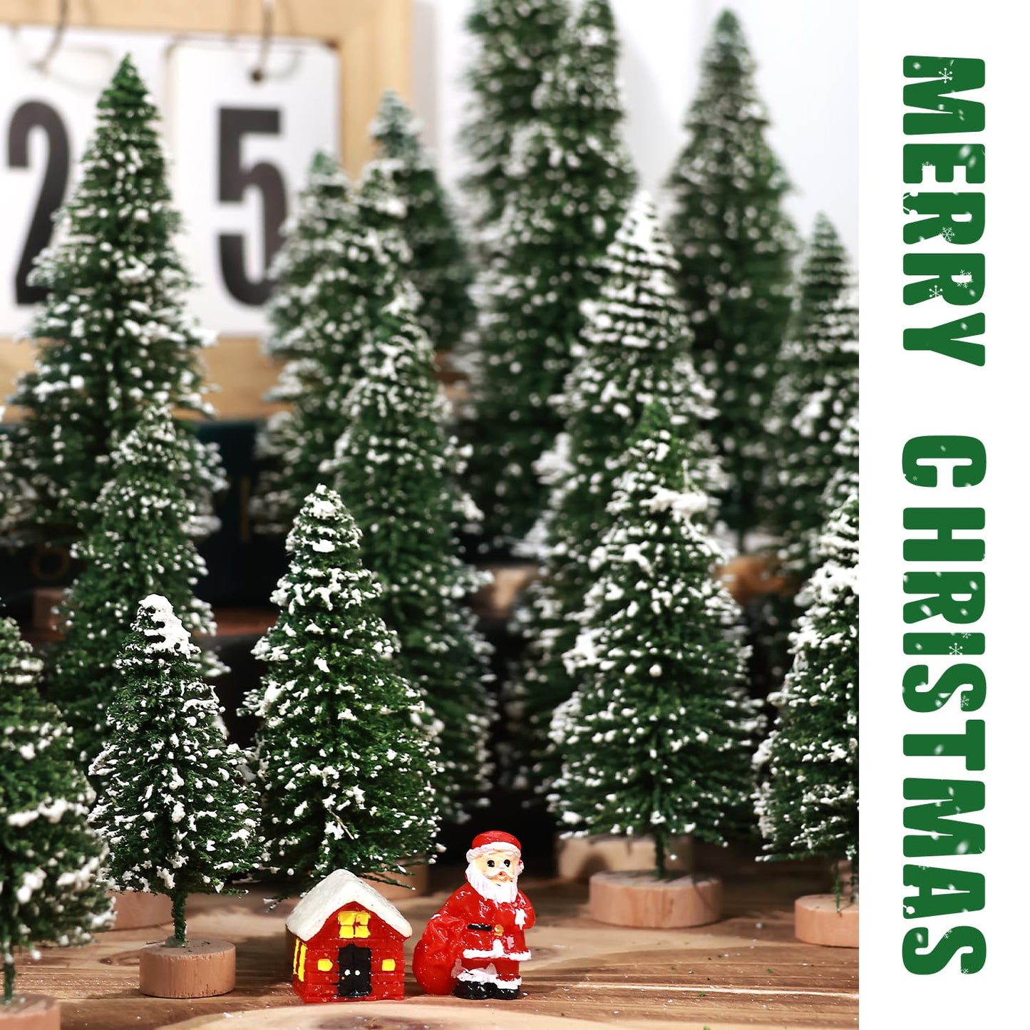 30Pcs Mini Christmas Trees Artificial Christmas Tree Bottle Brush Trees with Wooden Base for Christmas Decor Christmas Party Home Table Craft Decorations(Green-A)