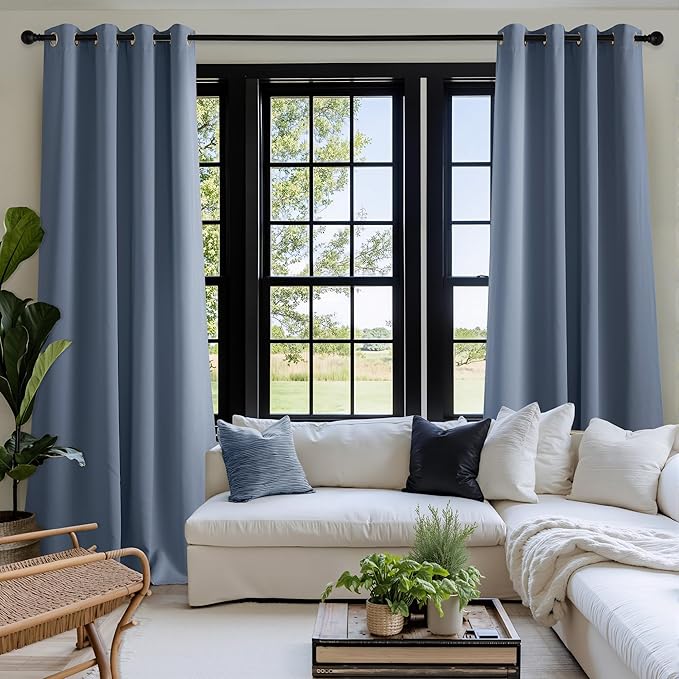 NICETOWN Room Darkening Draperies Curtains Panels, 2 Panels Stone Blue W52 x L108