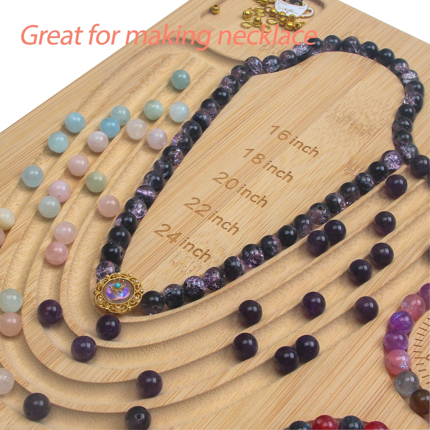 Bead Board for Jewelry Making, Bamboo Beading Tray Design Mat for Necklaces, Bracelets, and Crafts. Portable Bracelet Sizer Jewelry Making Supplies