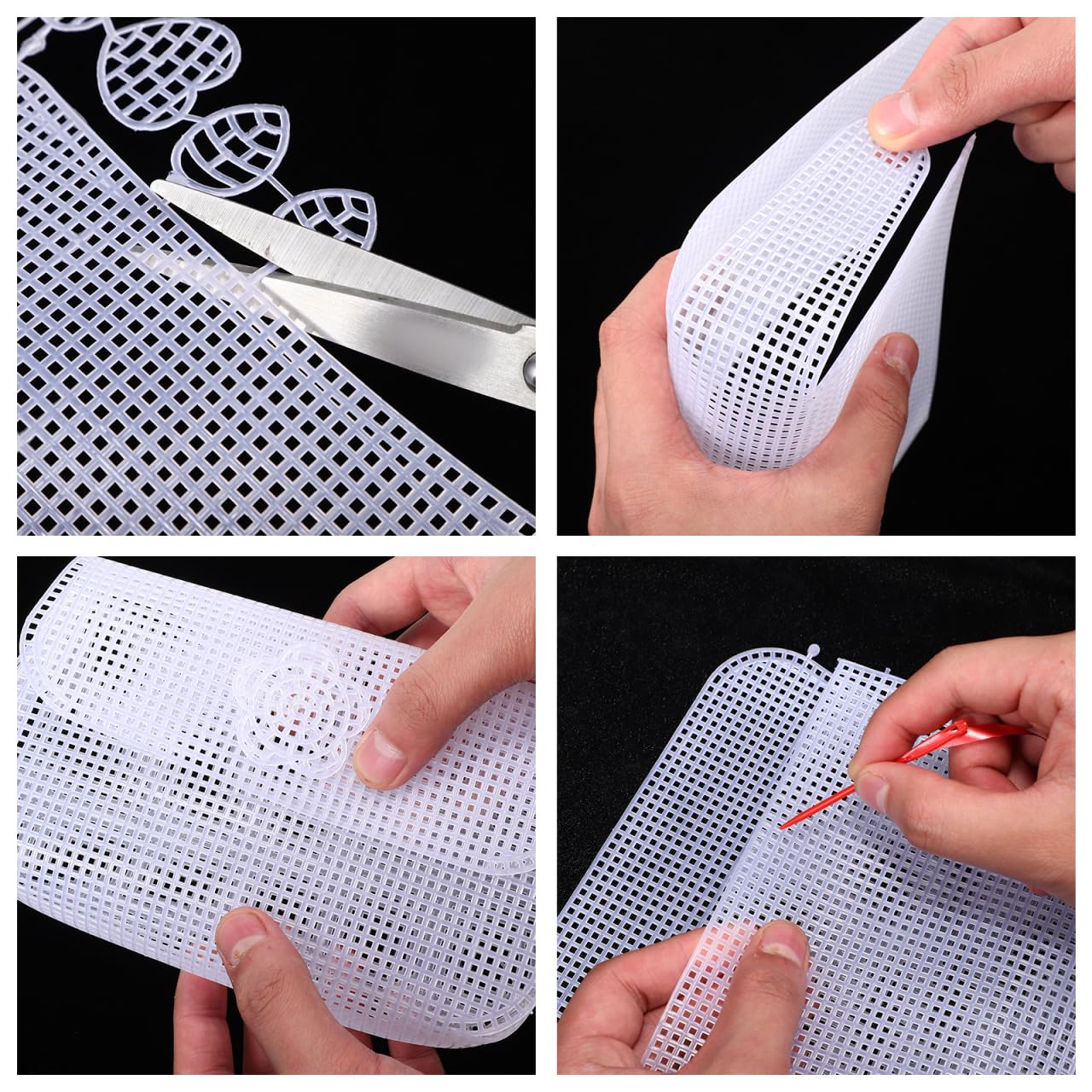 KALLORY 6Pcs DIY Plastic Mesh Canvas Sheets, Clear Plastic Mesh Sheet for Crochet Purse Making Embroidery Blank Needlepoint Canvas Craft Acrylic Yarn Crafting Knit Crochet Project