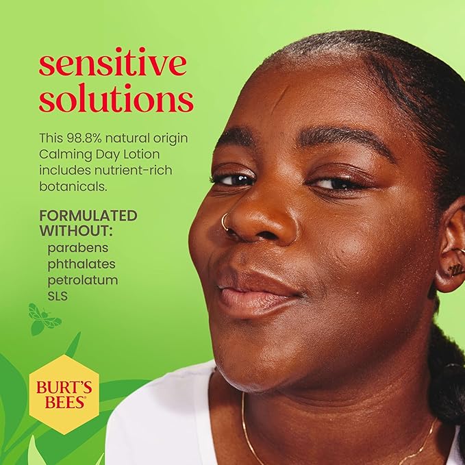 Burt's Bees Calming Day Face Lotion With Aloe and Rice Milk, Soothing Face Lotion for Sensitive Skin, 98.9 Percent Natural Origin Skin Care, 1.8 oz. Bottle