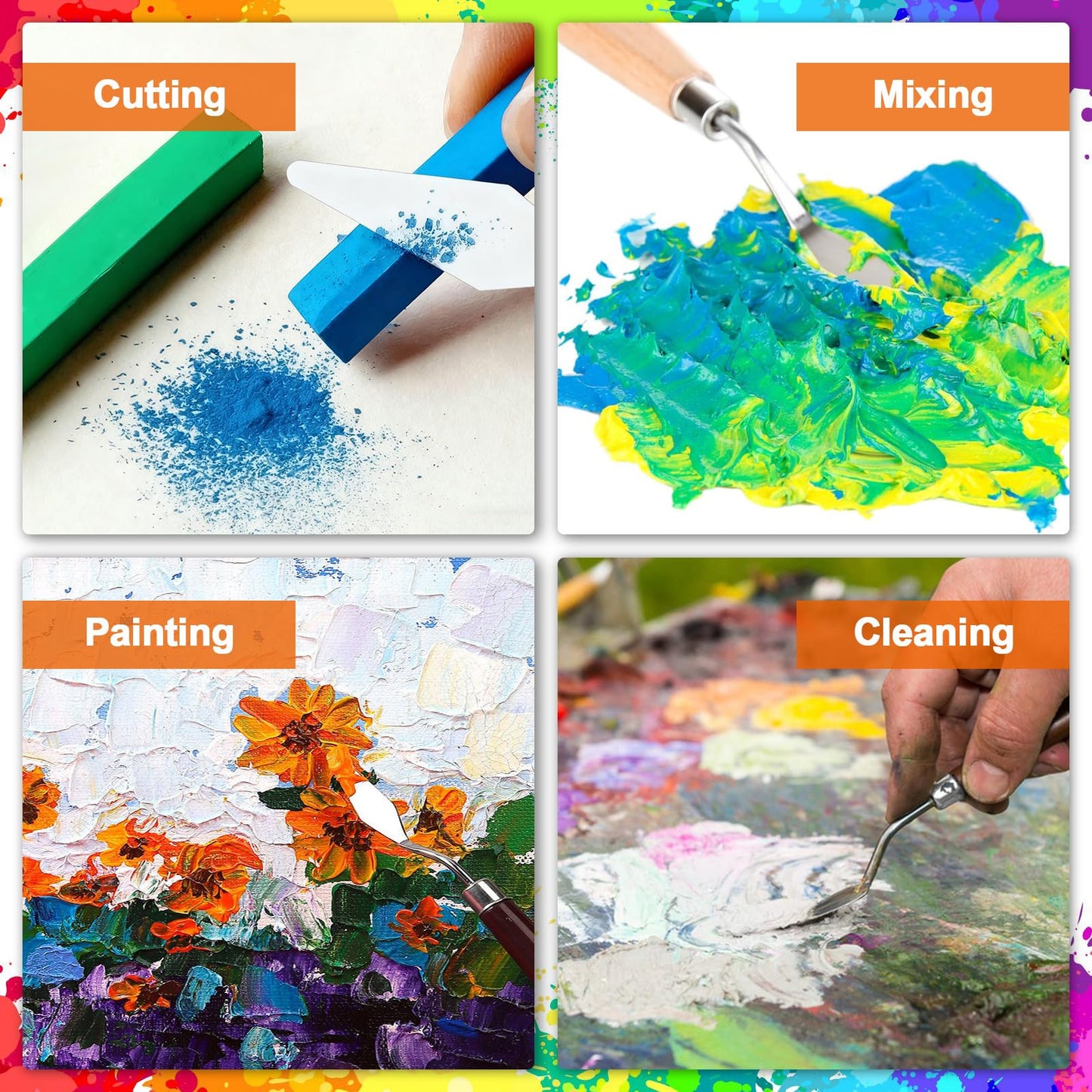 EEEKit 21 PCS Painting Spatula Set, Stainless Steel Spatula Pallet Knife with Art Paint Scrapers, Paint Spatula Tools for Oil Canvas, Watercolor, Acrylic Painting