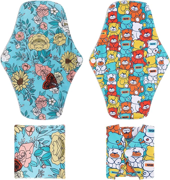 PHOGARY Reusable Menstrual Pads, Bamboo Cloth Pads for Heavy Flow with Wet Bag, Large Sanitary Pads Set with Wings for Women, Washable Overnight Cloth Panty Liners Period Pads(7 in 1, Style H)