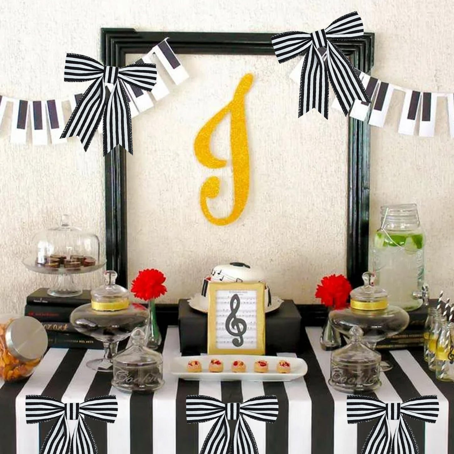 TONIFUL 2 Rolls-2 Inch Black Striped Wired Ribbon, Black and White Stripe Wired Ribbon for Gift Wrapping, Indoor, Bows Making, Wedding Birthday Party Decoration (6yds/roll)
