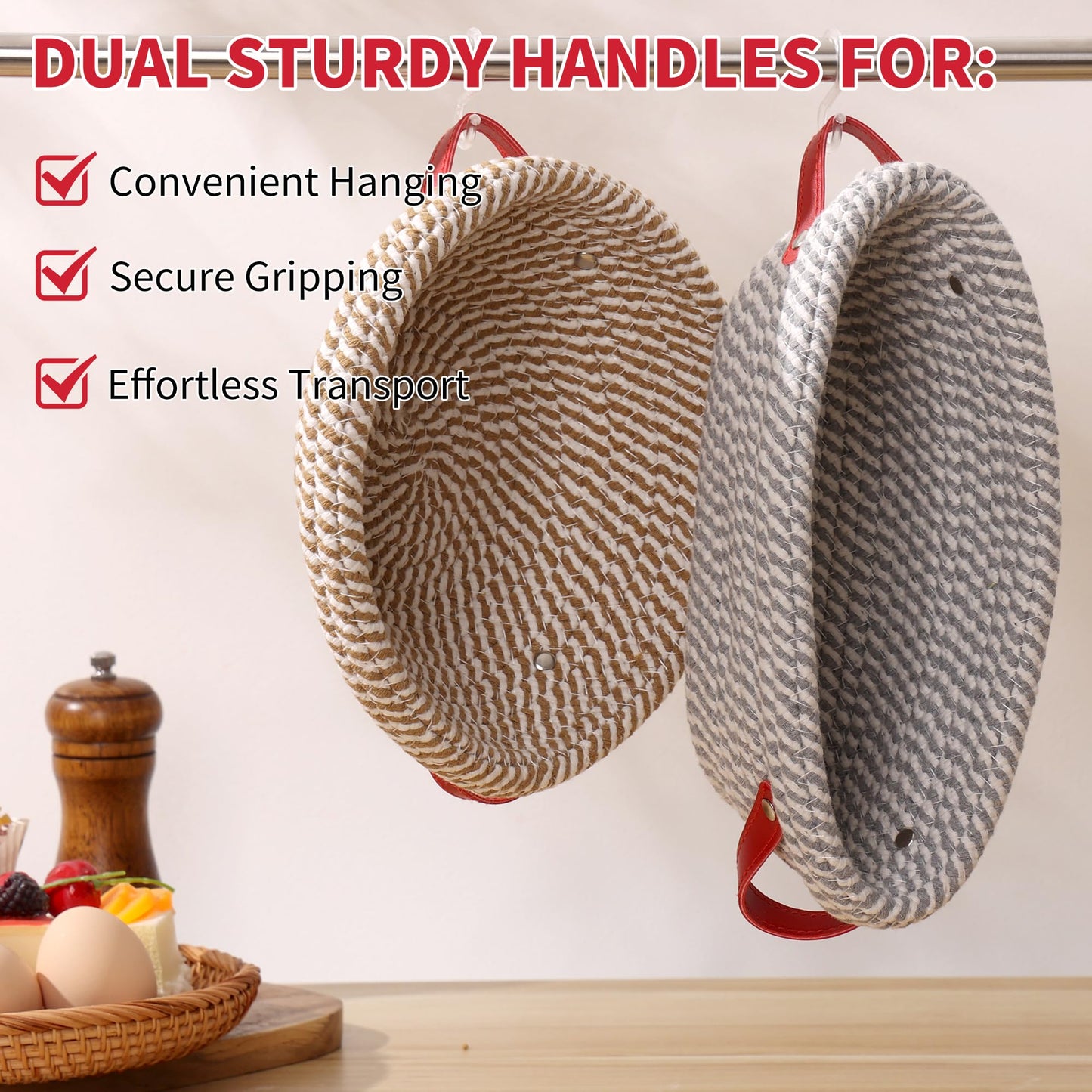 Banneton Bread Proofing Basket - Oval & Round Sourdough Bread Baskets Set - With Liner & Cloth Cover - For Bread Storage (Grey & Khaki Set) - Cotton Rope - Mother's Gifts