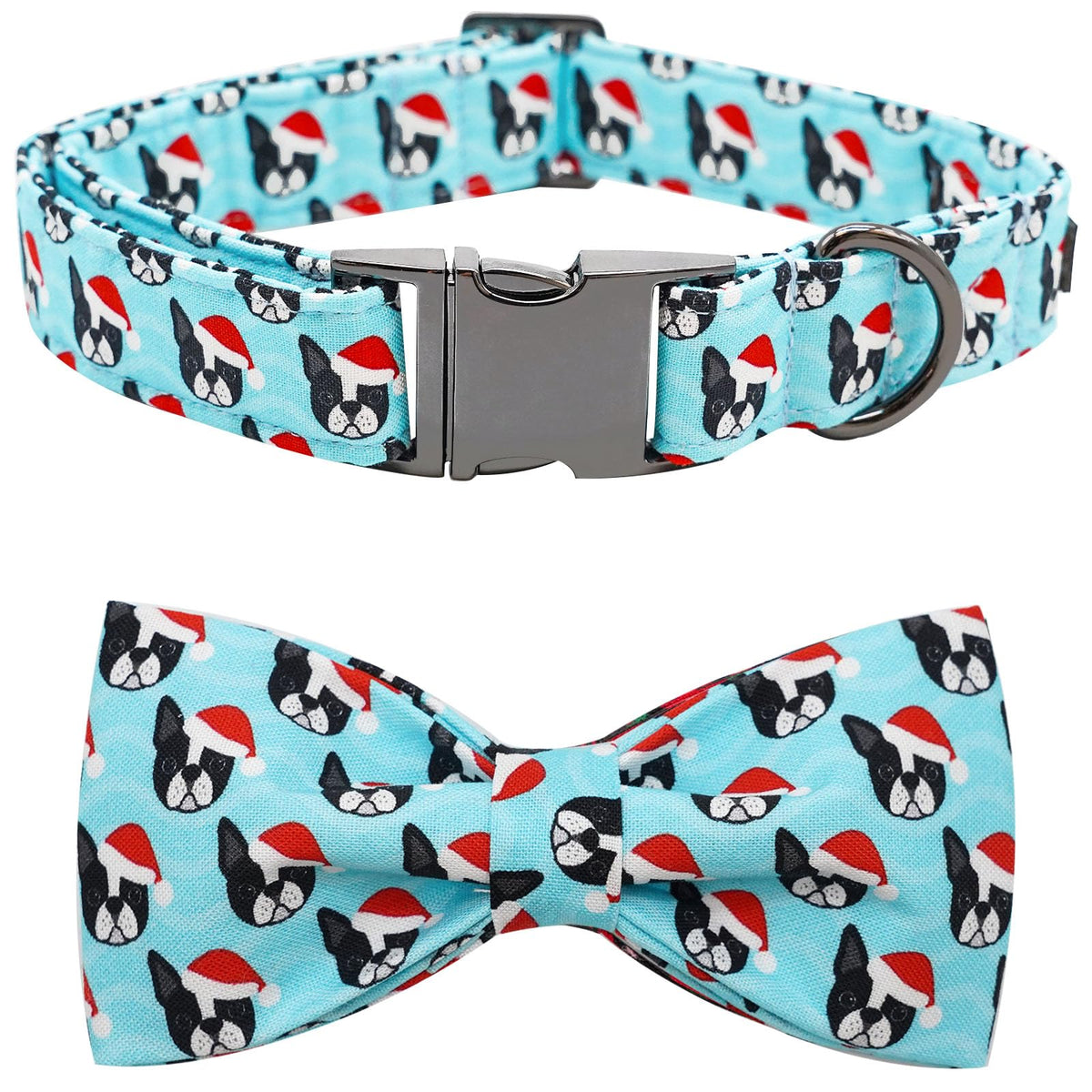 Bobo Rainbow Christmas Tartan Plaid Dog Collar with Bow for Large Dogs