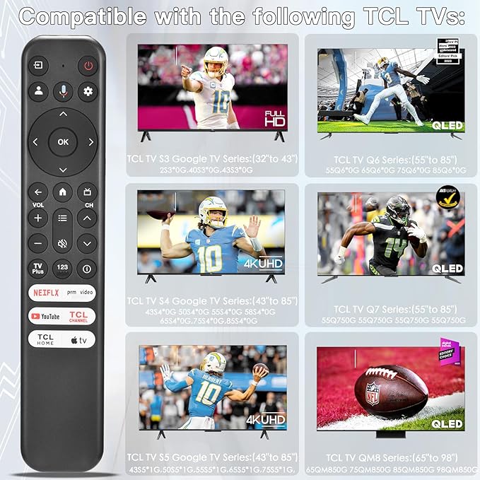 for TCL Google TV Remote, RC813 for Voice Replacement Control,for Android Mini-LED QLED 4K UHD Smart Television, with 6 Shortcut Buttons for NEIFLX/Prime/YouTube/TCL/Apple TV Buttons