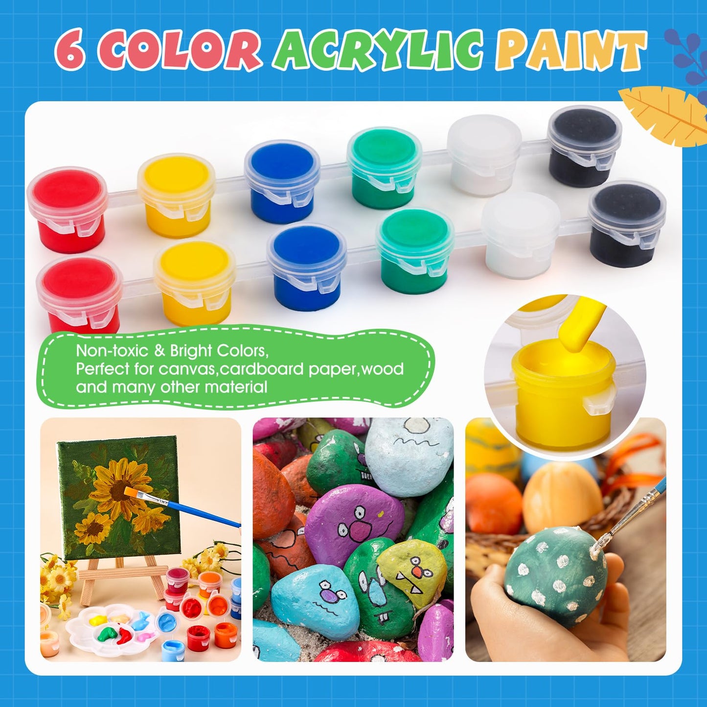 ESRICH 24 Set Mini Acrylic Paint Kit, Mini Stretched Canvas with Easel, Valentines Day Gifts, Acrylic Paint Strips, Paint Palettes, Painting Brushes, Canvas and Easel Set for Kids Artists Beginner