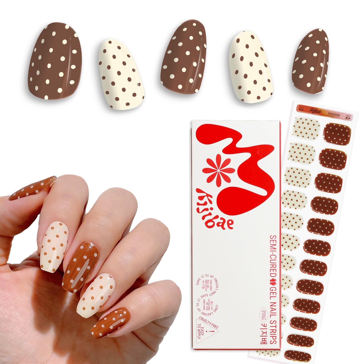 Kijibae Semi Cured Gel Polish Strips | 24pc UV LED Required Wraps | Gift Peel and Stick Nails | Coquette DIY Home Manicure | Press On Alternative (Spot On)