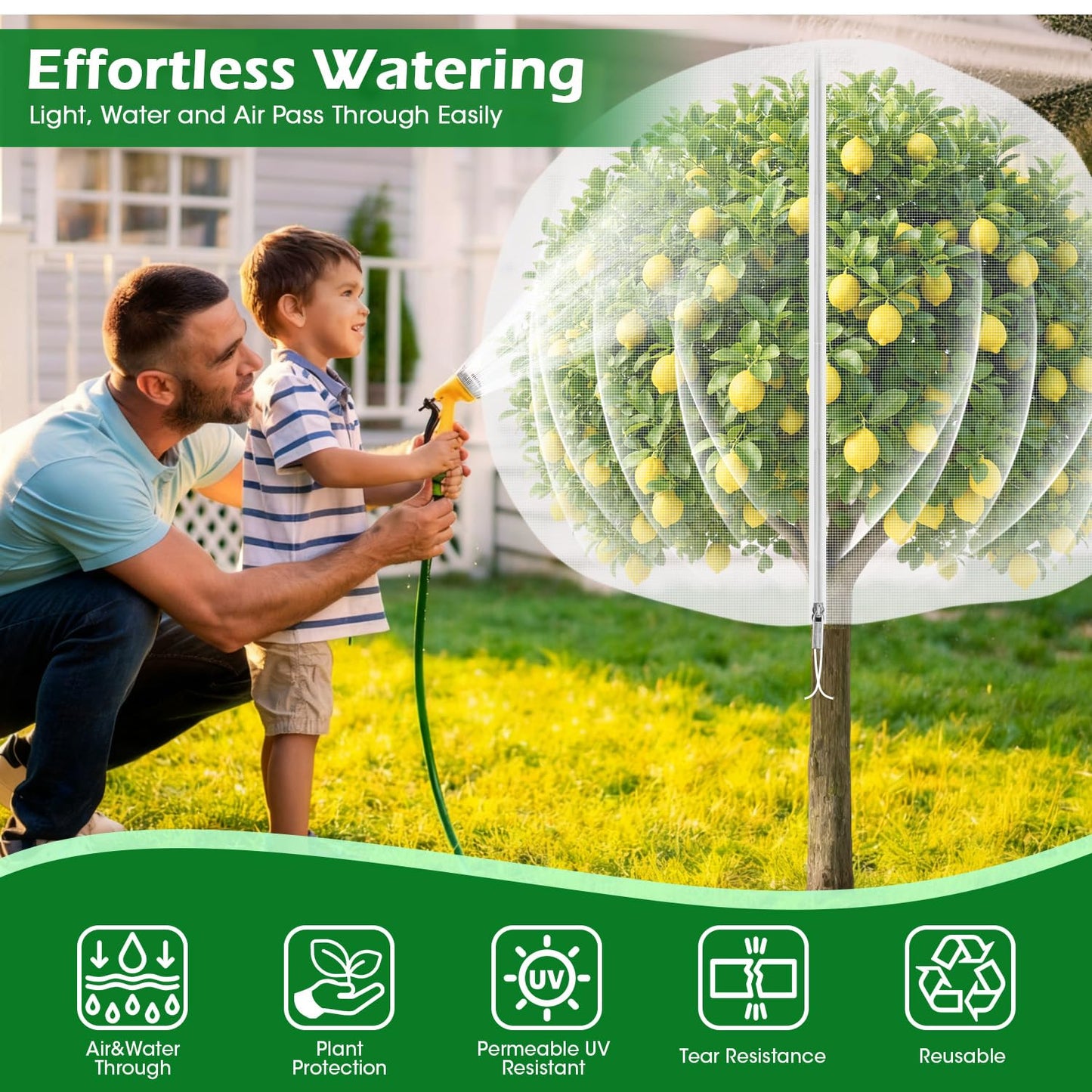 8'x8' Fruit Tree Netting Cover with Zipper and Drawstring, Ultra-Fine Mesh Garden Plant Insect Pest Net Barrier Protection Covers to Prevent Squirrel Bird Deer Cicadas Bag for Blueberry Tomato-1Pcs