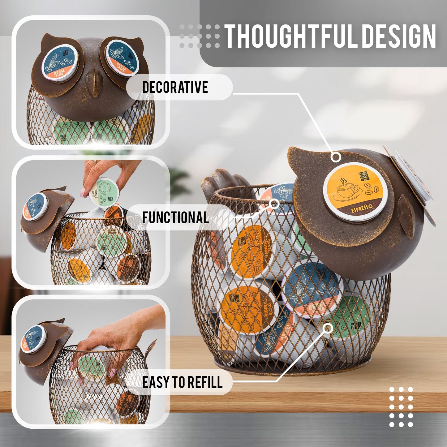 Made Easy Kit Coffee Pod Organizer - Home Coffee Bar Functional Décor - Café Station Countertop Storage Accessories (Sea Turtle)