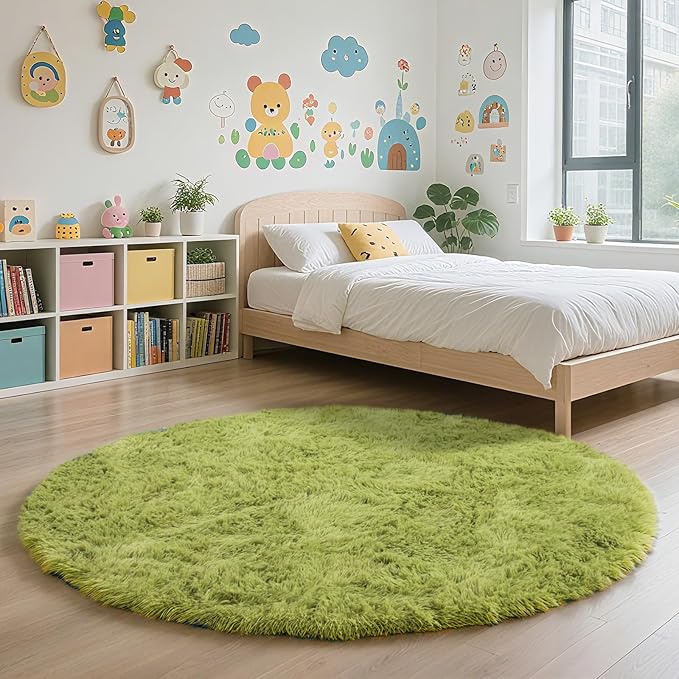yulidayang Fluffy Round Area Rugs for Living Room,6'X6'Shag Circle Area Rugs for Bedroom,Non Slip Fuzzy Plush Rug for Kids Room Boys Girls Room and Dorm Home Decor Rug