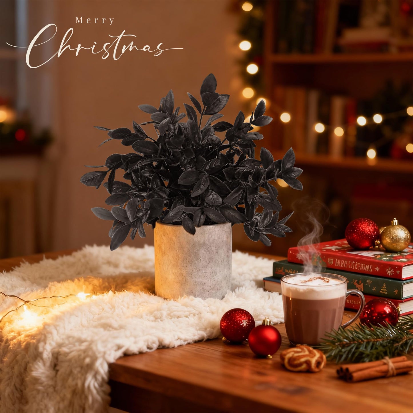 Der Rose 3 Pack Black Fake Plants Artificial Plants Plastic Eucalyptus for Bathroom Home Office Desk Farmhouse Room Table Black Christmas Decorations Gothic Decor Indoor