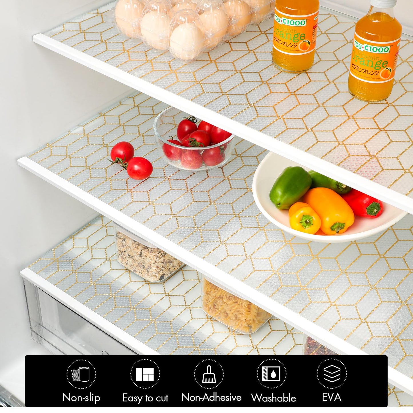Cooyes Shelf and Drawer Liners for Kitchen Cabinets, Non Adhesive Cabinet Liner, EVA Waterproof Durable Non-Slip Drawer Mats for Shelves, Fridge, Storage, Kitchen Cupboards – Modern Pattern