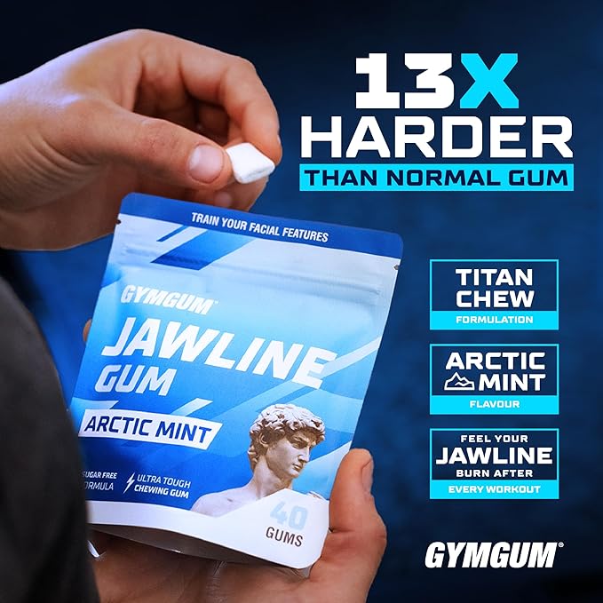 Gymgum Jawline Gum | Hard Chewing Gum For Jaw Strength | Train Your Facial Features - Mewing Jaw Gum | Ultimate Jawline Exerciser | 0 Calories & Sugar Free Hard Gum (Arctic Mint, 40 Count)