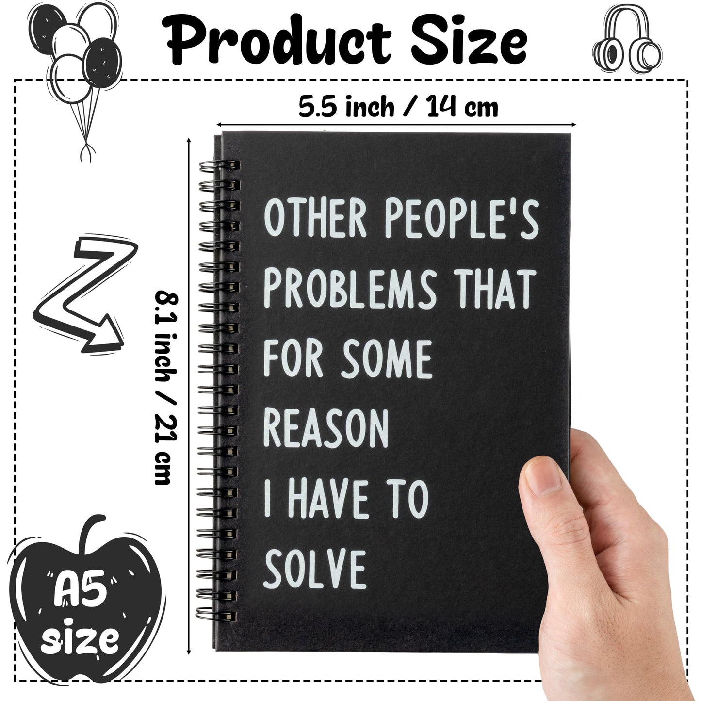 GioXtra Funny Office Notebook - 2Pcs SOLVE THINGS Humorous Work Quote A5 Spiral Notebook Black Hardcover Diary Notepad for Office Coworker White Elephant Gift College Student Gag Gift Birthday Favor